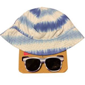 Boy's Matching Sun Bucket Hat & Sunglasses Set - Blue Tie Dyed One Size Fits Mos